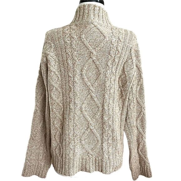 J Crew Y2K Wool Blend Pullover Mock Neck Sweater Fisherman Cable knit chunky - Picture 2 of 10